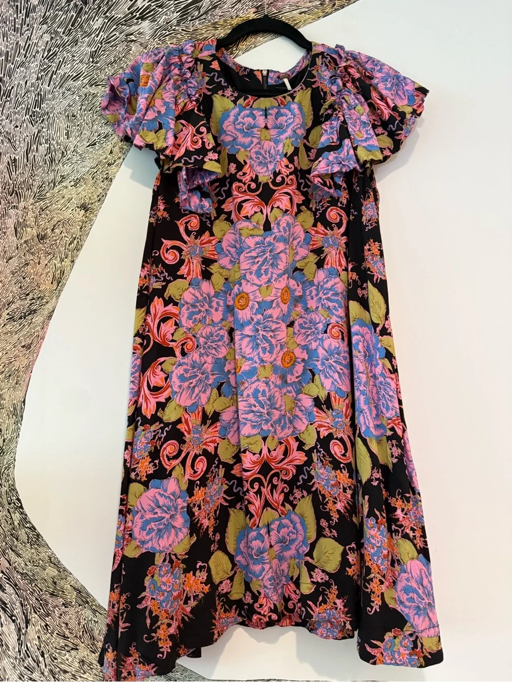 Free People Yara Patterned Floral Flutter Sleeve Dress XS